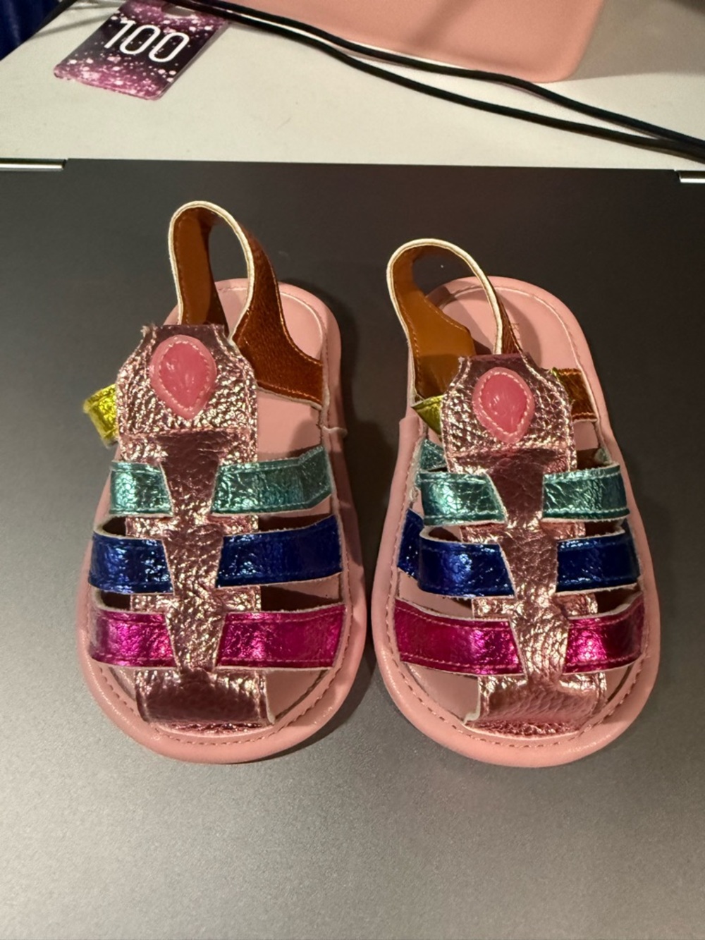 Kurt Geiger Pink Metallic Multi-Color Strappy Sandals-18 month